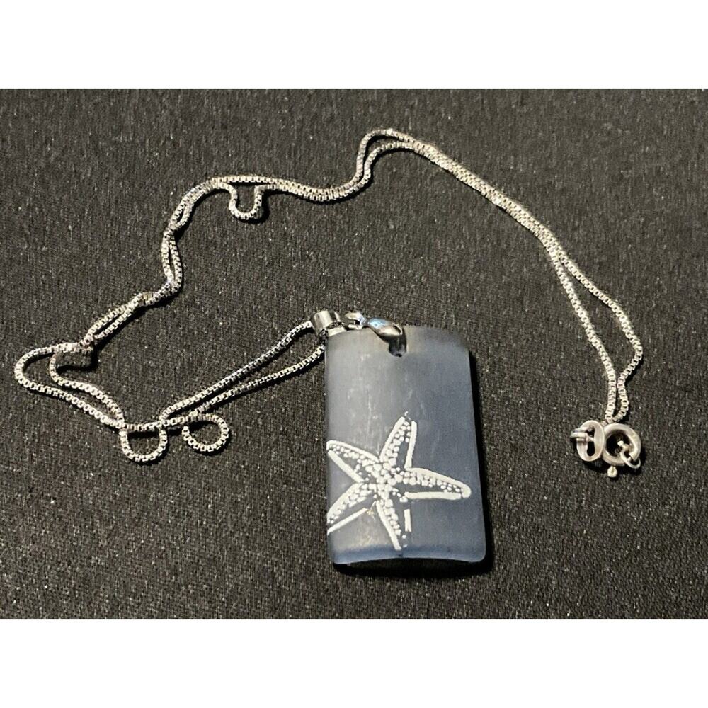 18in 925 Sterling Silver Chain Sea Glass w/ Painted Starfish